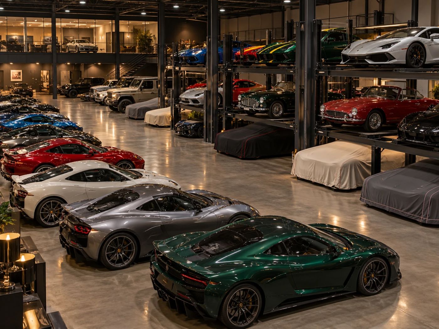 Premium indoor car storage with collector cars and covered vehicles (example for car storage in Rosebery)