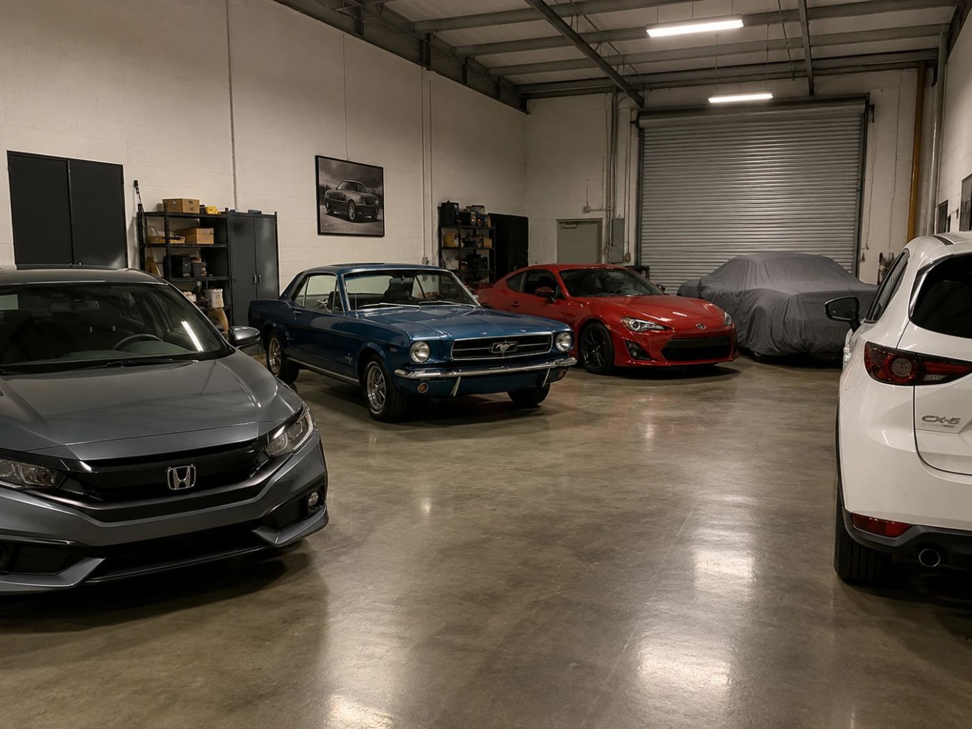 Secure private garage storing classic and modern cars (example for car storage in Rosebery)